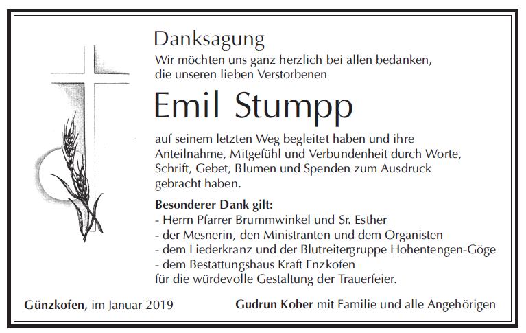 Danksagung Stumpp Emil
